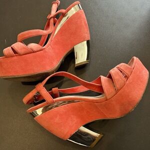 Miu Miu Suede Sandals  Coral/Melon Colour Wedge Platform US 8/8.5 EU 38 1/2